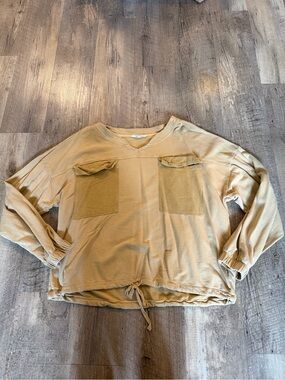 Splendid Casual Drawstring Pocket Pullover - Tan